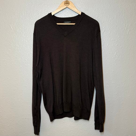 Express Design Studio 100% Italian Merino Wool V-Neck Pullover Sweater Brown XL - Picture 2 of 9